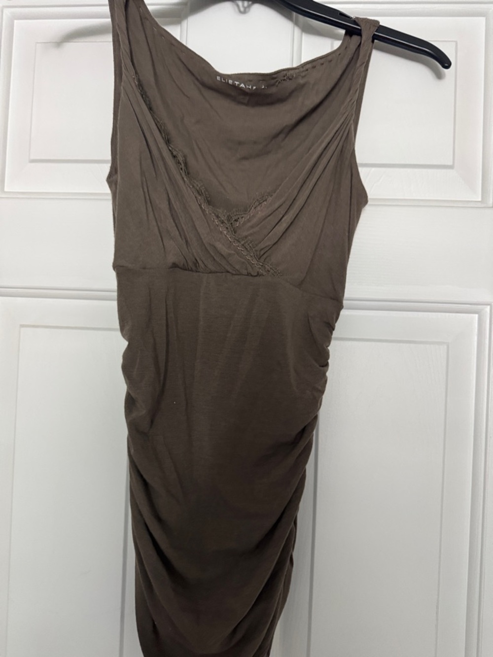 Elie Tahari Olive Green One-Shoulder Ruched Tank drop
